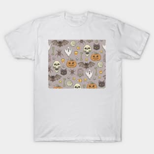 Spooky Halloween Pattern with Hand Drawn Elements T-Shirt